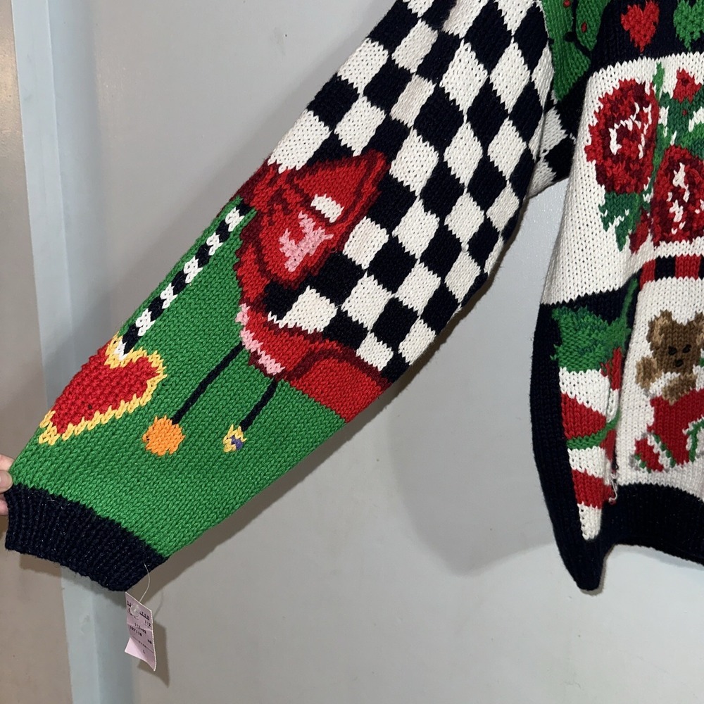NWT the Eagle's Eye vintage Christmas Knit Sweater Women L noel cat floral 1991 - Picture 2 of 12